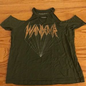 green cold shoulder “wanderer” top